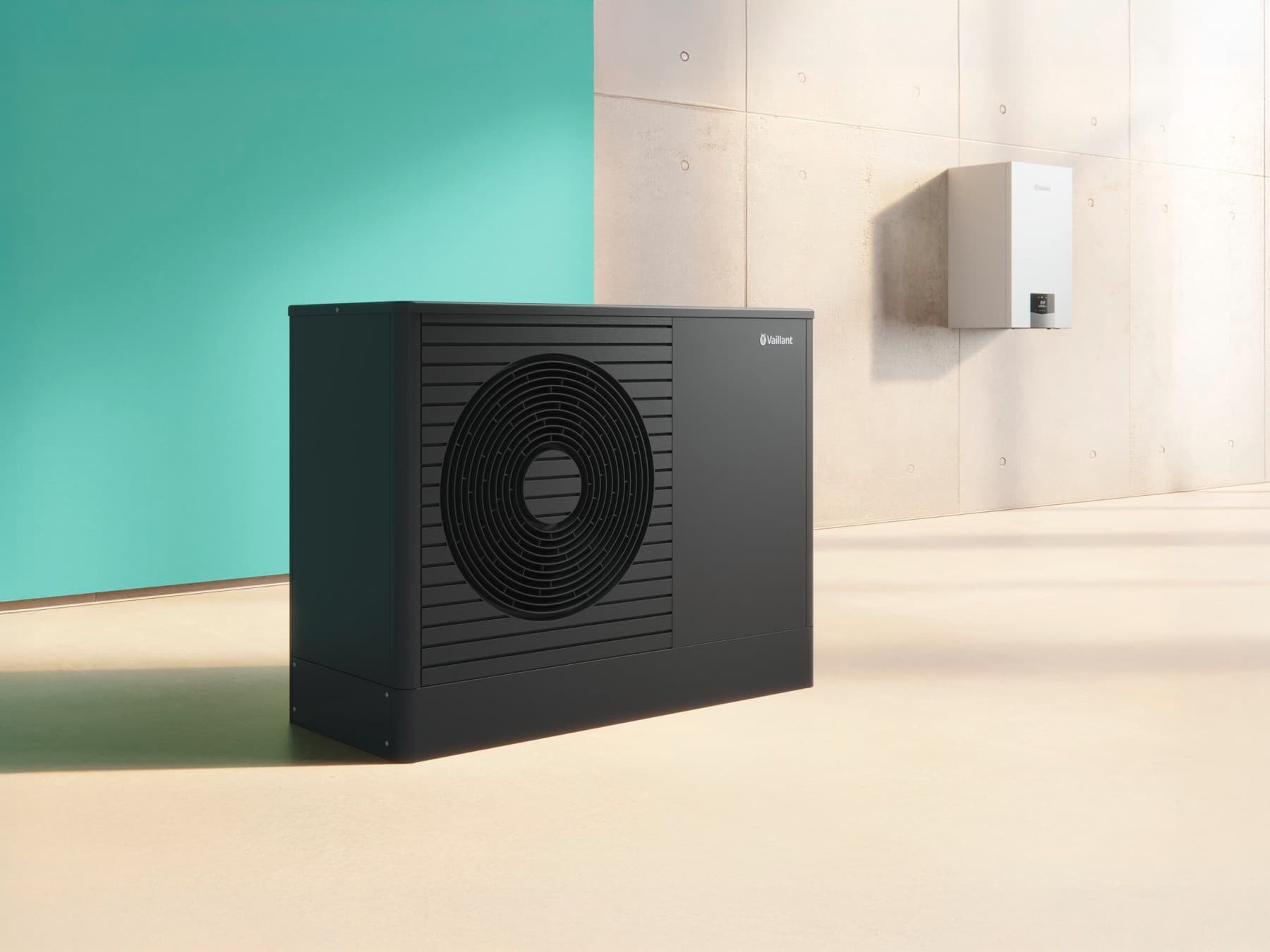 Sistema di riscaldamento ibrido con la pompa di calore aroTHERM plus e la caldaia a condensazione a gas ecoTEC plus